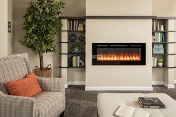 Library with fireplace